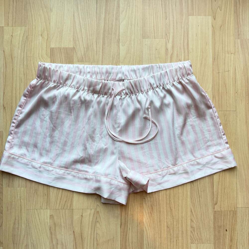 Victoria's Secret Pink and White Signature Striped Satin Pajama Shorts Boxers Si